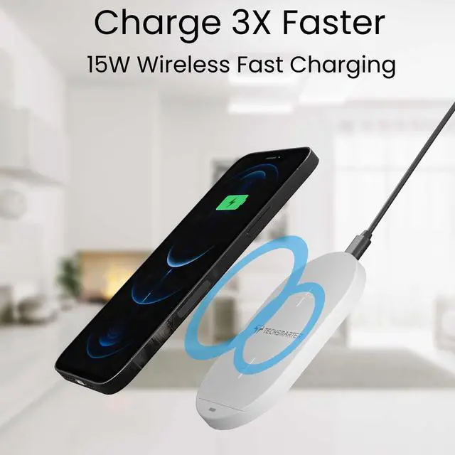 Alt view image 3 of 7 - Techsmarter 15W Foldable Wireless Charger Pad & Stand. Compatible with Apple iPhone 15, 14, 13, 12, 11, X, XR, XS, 8 Samsung Galaxy S23, S22, S21, S10, S9, LG thinQ, Velvet, Wing