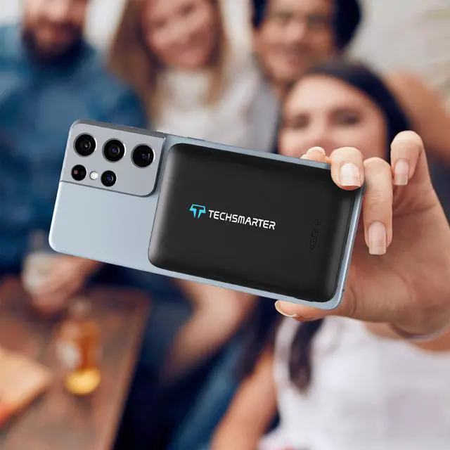 Alt view image 7 of 7 - Techsmarter 10000mAh 18W USB-C PD Wireless Power Bank Portable Charger with Anti-Slip Suction Cups. Compatible with iPhone 15, 14, 13, 12, 11, SE 2020, XR, XS, Samsung S23, S22, S21, S20, S10, S9