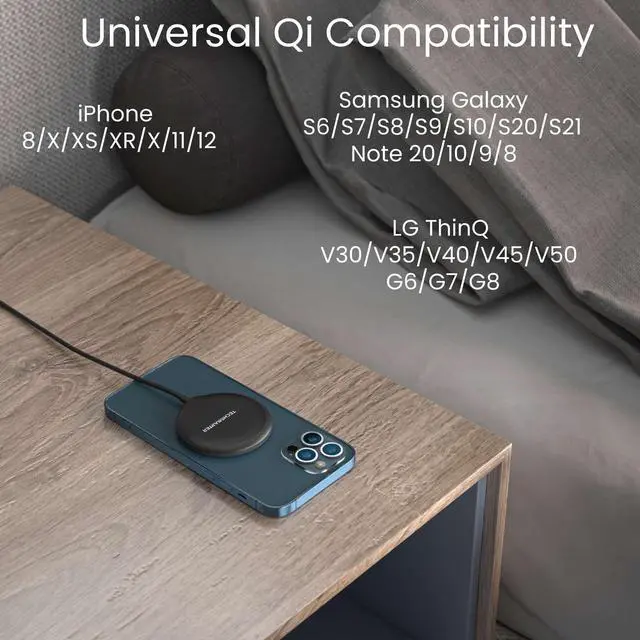 Alt view image 6 of 6 - Techsmarter 15W Wireless Charger Pad with Suction Cups. Compatible with iPhone 13, 12, 11, XS, X, XR, 8, Samsung S21, S20, S10, S9, S8, S7, Note 20, 10, 9, LG ThinQ