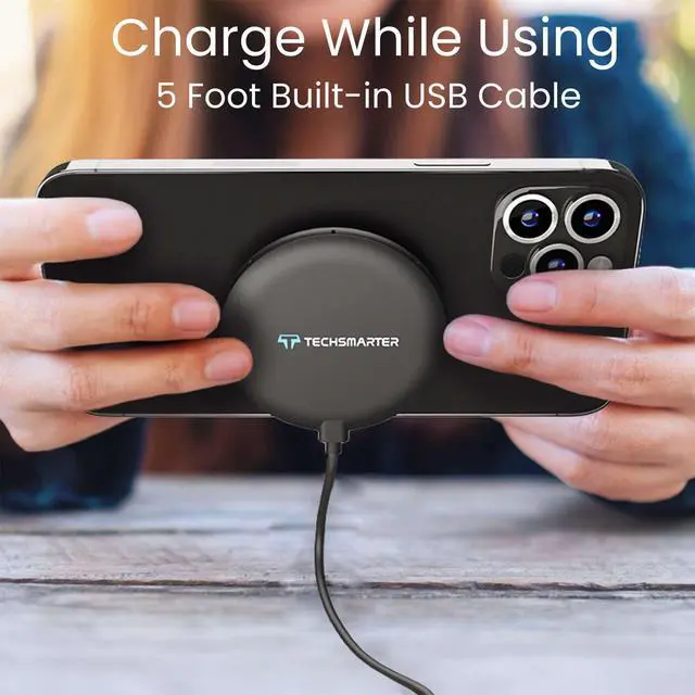 Alt view image 5 of 7 - Techsmarter 15W Wireless Charger Pad with Suction Cups. Compatible with iPhone 13, 12, 11, XS, X, XR, 8, Samsung S21, S20, S10, S9, S8, S7, Note 20, 10, 9, LG ThinQ, Pixel