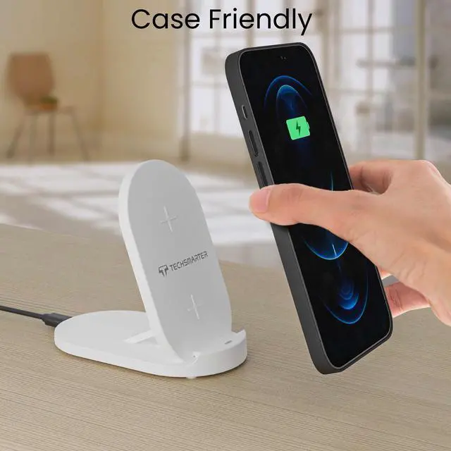 Alt view image 5 of 7 - Techsmarter 15W Foldable Wireless Charger Pad & Stand. Compatible with Apple iPhone 15, 14, 13, 12, 11, X, XR, XS, 8 Samsung Galaxy S23, S22, S21, S10, S9, LG thinQ, Velvet, Wing