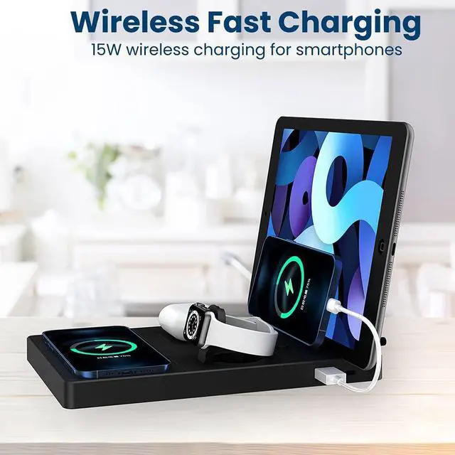 Alt view image 5 of 7 - Techsmarter 5-in-1 Wireless Charger, Qi Charging Station with 60W USB-C PD, PPS 25W Port & 18W USB Port Compatible with Watch, AirPods, iPhone, iPad, MacBook, Chromebook, Samsung Galaxy, Note