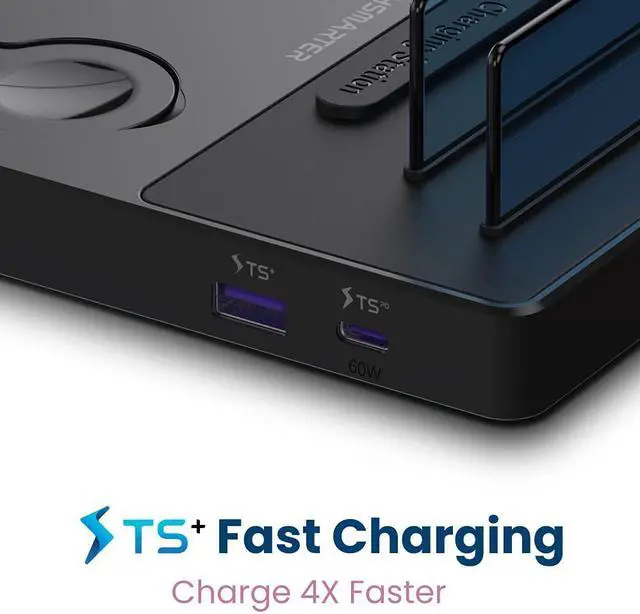 Alt view image 4 of 7 - Techsmarter 5-in-1 Wireless Charger, Qi Charging Station with 60W USB-C PD, PPS 25W Port & 18W USB Port Compatible with Watch, AirPods, iPhone, iPad, MacBook, Chromebook, Samsung Galaxy, Note