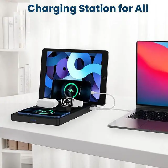 Alt view image 2 of 7 - Techsmarter 5-in-1 Wireless Charger, Qi Charging Station with 60W USB-C PD, PPS 25W Port & 18W USB Port Compatible with Watch, AirPods, iPhone, iPad, MacBook, Chromebook, Samsung Galaxy, Note