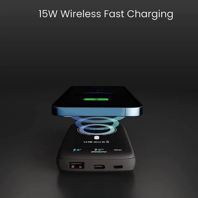 Alt view image 3 of 7 - Techsmarter 10000mAh Magnetic Wireless Qi Power Bank, 18W USB-C PD Portable Phone Charger. Compatible with iPhone 12, 13, 14 only