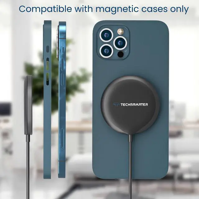 Alt view image 6 of 7 - Techsmarter 15W Magnetic Wireless Charger, Fast Charging Pad. Compatible with iPhone 12, 13, 14, 15 (Includes 20W USB-C PD Wall Charger)