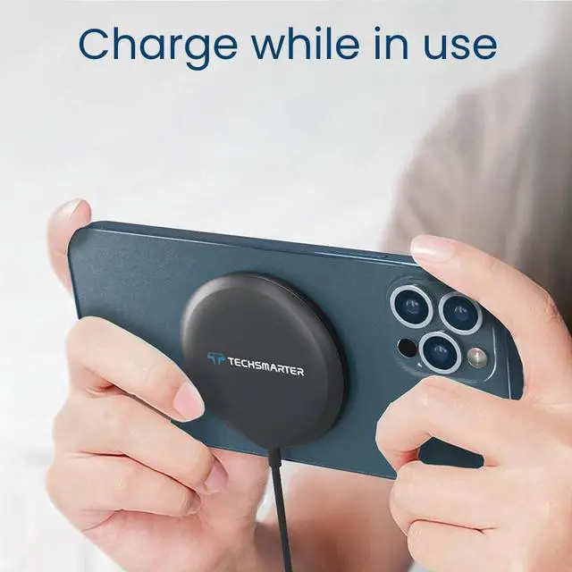 Alt view image 4 of 7 - Techsmarter 15W Magnetic Wireless Charger, Fast Charging Pad. Compatible with iPhone 12, 13, 14, 15 (Includes 20W USB-C PD Wall Charger)