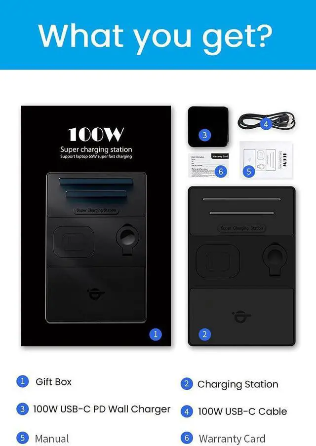 Alt view image 7 of 7 - Techsmarter 5-in-1 Wireless Charger, Qi Charging Station with 60W USB-C PD, PPS 25W Port & 18W USB Port Compatible with Watch, AirPods, iPhone, iPad, MacBook, Chromebook, Samsung Galaxy, Note