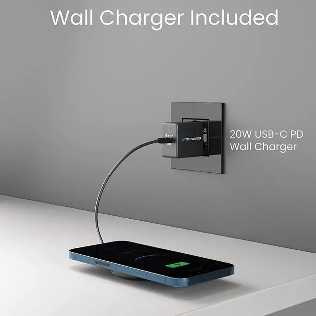 Alt view image 5 of 7 - Techsmarter 15W Magnetic Wireless Charger, Fast Charging Pad. Compatible with iPhone 12, 13, 14, 15 (Includes 20W USB-C PD Wall Charger)