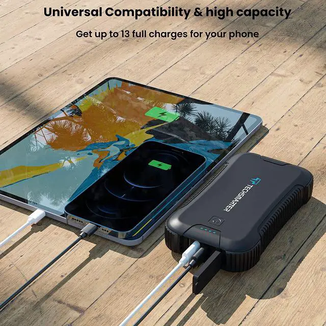Alt view image 5 of 7 - Techsmarter 30000mah Rugged & Waterproof 45W USB-C PD Port Power Bank. Portable Charger Heavy Duty, Camping, Hiking, Outdoor with Flashlight. Compatible with iPhone, Samsung, iPad, MacBook