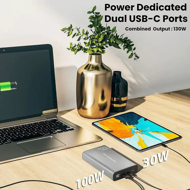 Alt view image 3 of 7 - TECHSMARTER 20000mah 130W Dual USB-C PD Power Bank with 45W Samsung Super Fast Charging. Portable Charger Compatible with iPhone, Galaxy, iPad, MacBook, Chromebook, Steam Deck, Dell, HP