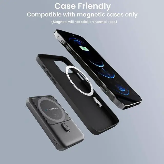 Alt view image 5 of 7 - TECHSMARTER 10000mAh Magnetic Wireless Power Bank with Kickstand, 18W USB-C PD Portable Phone Charger. Compatible with iPhone 12, 13, 14, 15 Only