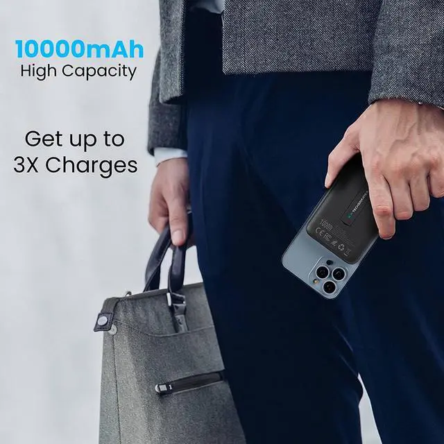 Alt view image 7 of 7 - TECHSMARTER 10000mAh Magnetic Wireless Power Bank with Kickstand, 18W USB-C PD Portable Phone Charger. Compatible with iPhone 12, 13, 14, 15 Only