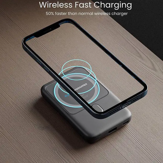 Alt view image 4 of 7 - TECHSMARTER 10000mAh Magnetic Wireless Power Bank with Kickstand, 18W USB-C PD Portable Phone Charger. Compatible with iPhone 12, 13, 14, 15 Only