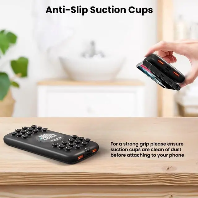 Alt view image 3 of 7 - TECHSMARTER 10000mAh 22.5W USB-C PD Wireless Power Bank Charger with Anti-Slip Suction Cups & Kickstand, Compatible with Samsung S23, S22, S21, S20, iPhone Xs, XR, 11, 12, 13, 14, 15