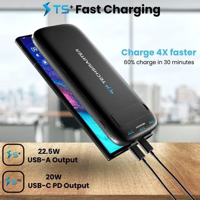 Alt view image 5 of 7 - TECHSMARTER 10000mAh 22.5W USB-C PD Wireless Power Bank Charger with Anti-Slip Suction Cups & Kickstand, Compatible with Samsung S23, S22, S21, S20, iPhone Xs, XR, 11, 12, 13, 14, 15