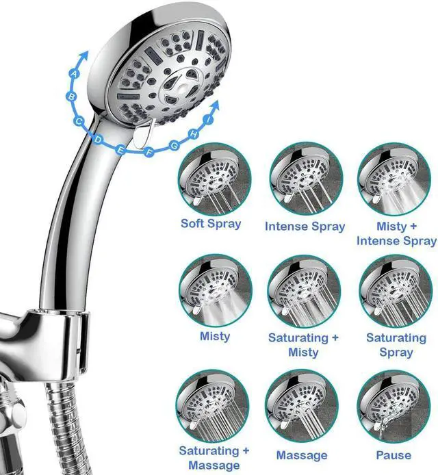 Alt view image 4 of 6 - WASSA Handheld Shower Head Set With Hose High Pressure 9 Functions Bathroom