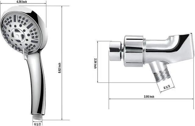 Alt view image 6 of 6 - WASSA Handheld Shower Head Set With Hose High Pressure 9 Functions Bathroom