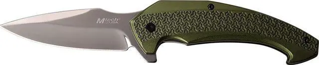 Alt view image 6 of 7 - Folding Pocket Knife Mtech 3.25" Silver Blade Green Aluminum Handle EDC Tactical