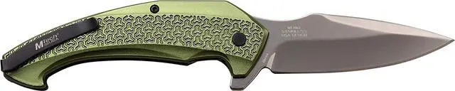 Alt view image 3 of 7 - Folding Pocket Knife Mtech 3.25" Silver Blade Green Aluminum Handle EDC Tactical