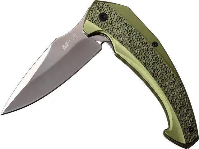 Alt view image 4 of 7 - Folding Pocket Knife Mtech 3.25" Silver Blade Green Aluminum Handle EDC Tactical