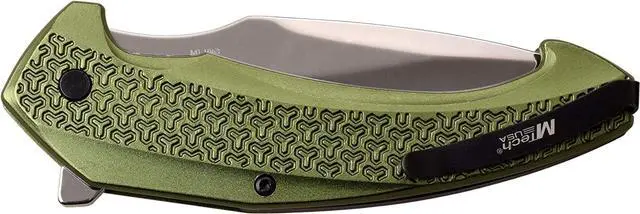 Alt view image 5 of 7 - Folding Pocket Knife Mtech 3.25" Silver Blade Green Aluminum Handle EDC Tactical