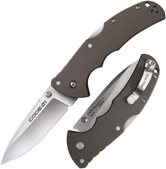 Alt view image 5 of 9 - COLDSTEEL 4005084 Cold Steel Code 4 Spear Point Folding Knife 3-1/2 S35VN Satin Plain Blade Aluminum Handles