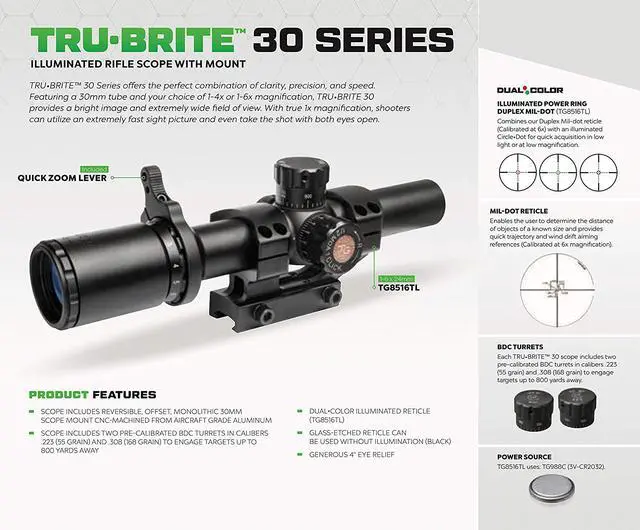 Alt view image 3 of 18 - Truglo Tru Brite 30 Series Scope (Scp Tac 1-6X24 30Mm Ir Spc 1Pc)