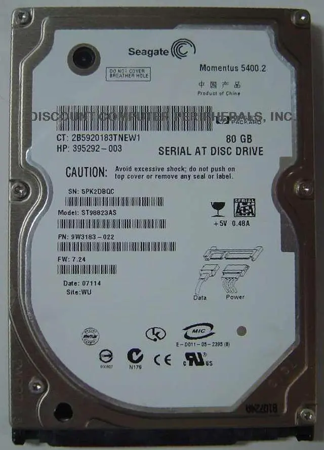 Alt view image 3 of 3 - Seagate Momentus 5400.2 ST98823AS 80GB 5400 RPM 8MB Cache SATA 1.5Gb/s 2.5" Notebook Hard Drive Bare Drive