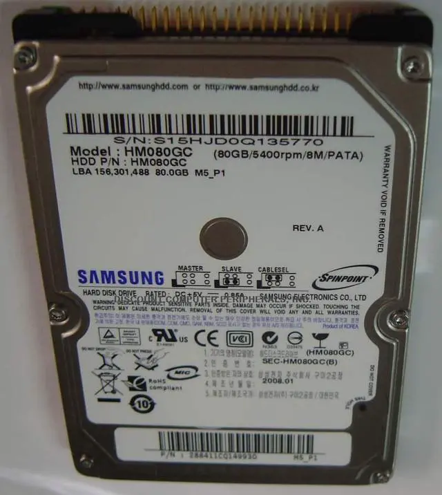 Alt view image 2 of 2 - SAMSUNG Spinpoint M Series HM080GC 80GB 5400 RPM 8MB Cache IDE Ultra ATA100 / ATA-6 2.5" Notebook Hard Drive Bare Drive