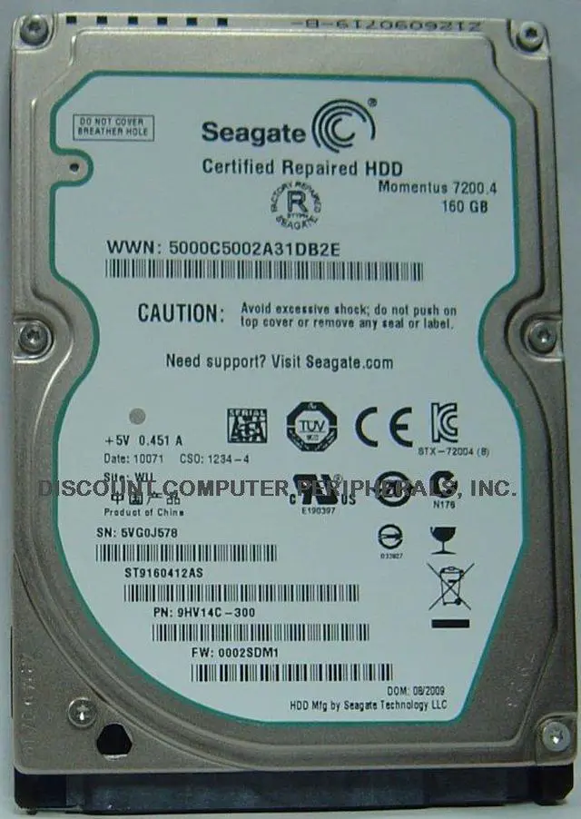 Alt view image 5 of 5 - Seagate Momentus 7200.4 ST9160412AS 160GB 7200 RPM 16MB Cache SATA 3.0Gb/s 2.5" Internal Notebook Hard Drive Bare Drive