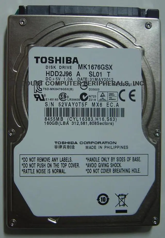 Alt view image 6 of 6 - TOSHIBA MK1676GSX (HDD2J96) 160GB 5400 RPM SATA 2.5" Internal Notebook Hard Drive