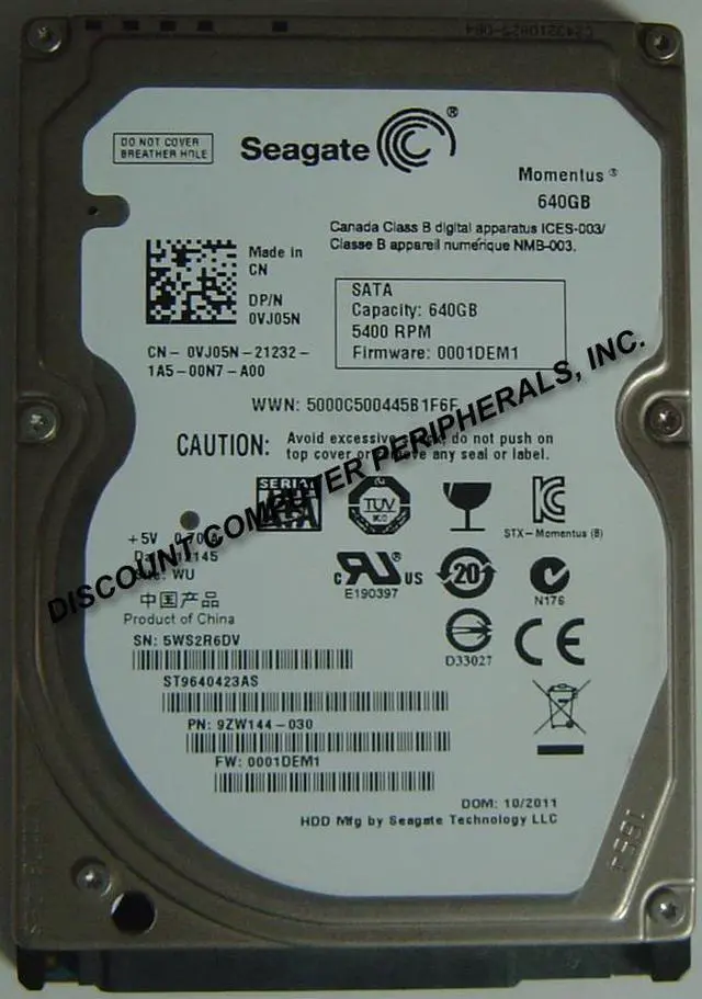 Alt view image 2 of 2 - Seagate ST9640423AS 640GB 5400 RPM 16MB Cache SATA 2.5" Internal Notebook Hard Drive Bare Drive