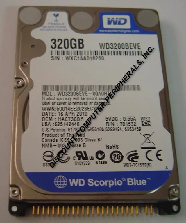 Alt view image 5 of 5 - Western Digital Scorpio Blue WD3200BEVE 320GB 5400 RPM PATA 2.5" Internal Notebook Hard Drive Bare Drive