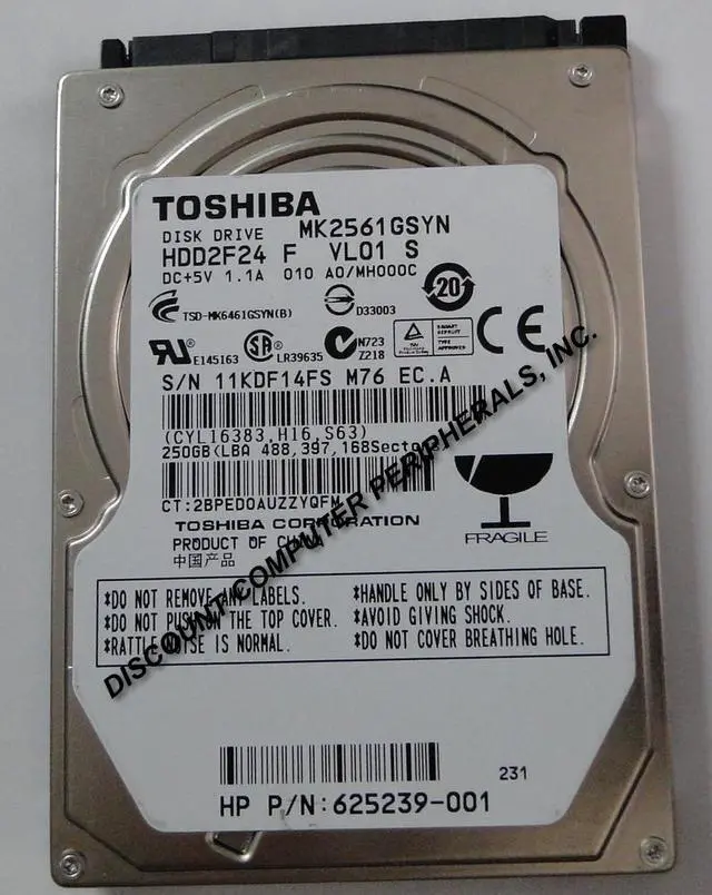 Alt view image 2 of 2 - TOSHIBA MK2561GSYN 250GB 7200 RPM 16MB Cache SATA 3.0Gb/s 2.5" Internal Notebook Hard Drive Bare Drive