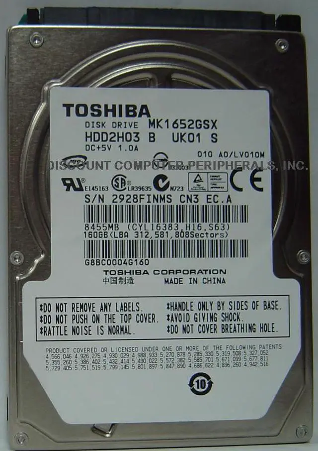 Alt view image 2 of 2 - TOSHIBA MK1652GSX(HDD2H03) 160GB 5400 RPM 8MB Cache SATA 1.5Gb/s 2.5" Internal Notebook Hard Drive Bare Drive