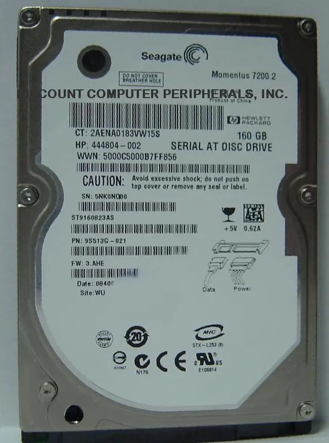 Alt view image 3 of 3 - Seagate Momentus 7200.2 ST9160823AS 160GB 7200 RPM 8MB Cache SATA 3.0Gb/s 2.5" Notebook Hard Drive Bare Drive