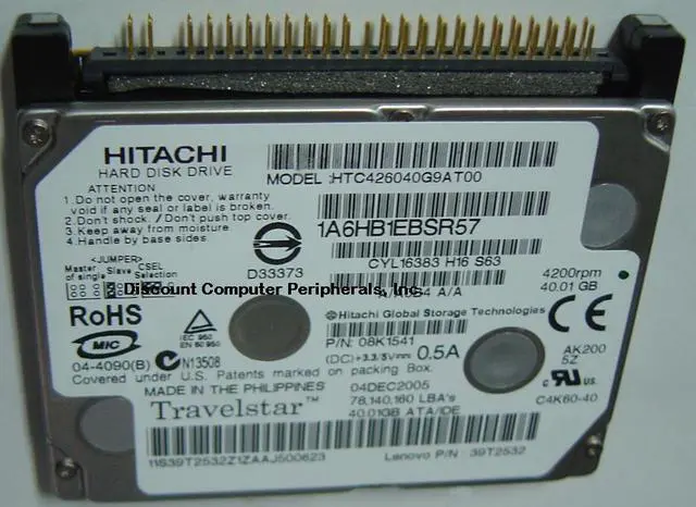 Main image of HGST Travelstar C4K60 HTC426040G9AT00 40 GB 1.8" Internal Hard Drive - IDE