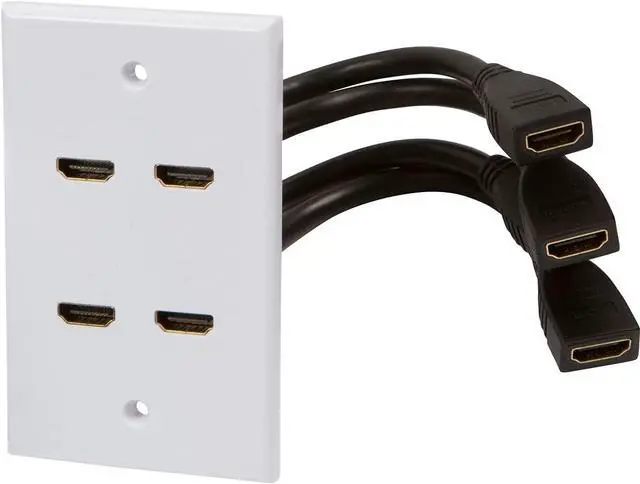 Alt view image 2 of 3 - Buyer's Point HDMI Wall Plate [UL Listed] (4 Port) Insert 6-Inch Built-in Flexible Hi-Speed HDMI Cable with Ethernet- Decora Style Pigtail Jack/Plug for Dual Outlet Port (White) -1 Pack