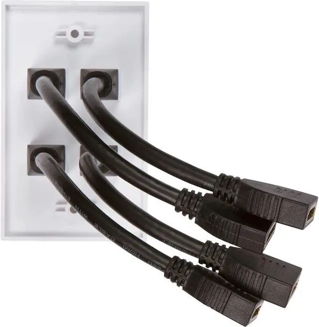 Alt view image 3 of 3 - Buyer's Point HDMI Wall Plate [UL Listed] (4 Port) Insert 6-Inch Built-in Flexible Hi-Speed HDMI Cable with Ethernet- Decora Style Pigtail Jack/Plug for Dual Outlet Port (White) -1 Pack