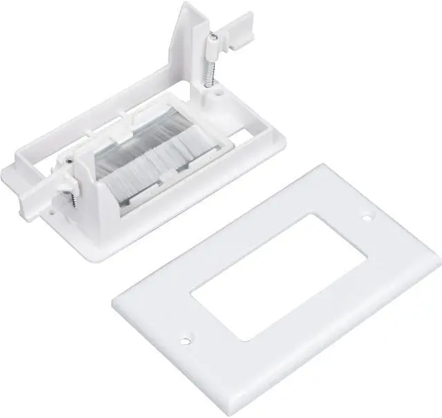 Alt view image 5 of 6 - Buyer's Point Brush Wall Plate w/Built in Mounting Bracket, Decora Style, Cable Pass Through Insert for Wires, Single Gang Cable Access Strap, Wall Socket for HDTV, HDMI, Home Theater (White)
