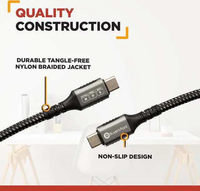 Alt view image 4 of 6 - BUYER'S POINT USB C 4 Cable | 3.3 Ft | 1 Meter, Plug-and-Play with up to 40Gbps 240 W Charging for one 8k or two 4k Home Media Devices, Compatible with Thunderbolt 4 & 3, USB 4 & More  1 Pack
