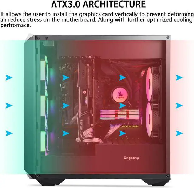 Alt view image 7 of 7 - Segotep ARGUS ATX Black Mid Tower PC Gaming Computer Case USB 3.0 Port and Type-C port with Tempered Glass & RGB Front Panel w/ 3 ARGB Fans