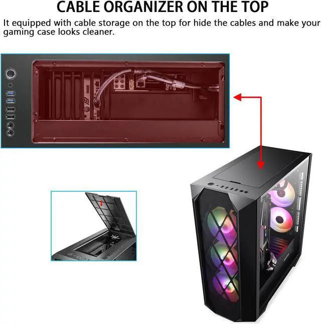 Alt view image 4 of 7 - Segotep ARGUS ATX Black Mid Tower PC Gaming Computer Case USB 3.0 Port and Type-C port with Tempered Glass & RGB Front Panel w/ 3 ARGB Fans
