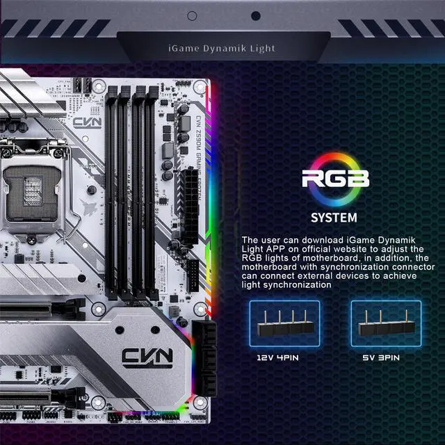 Alt view image 5 of 7 - Colorful CVN Z590M GAMING FROZEN V20 LGA 1200(Intel11th/10th Gen) Micro ATX Motherboard (Wi-Fi 6, PCIe 4.0, 10+2 Power Stages, Dual M.2 Slot, 1000M LAN, 6X SATA 6.0 Gb/s Ports, ARGB Sync)