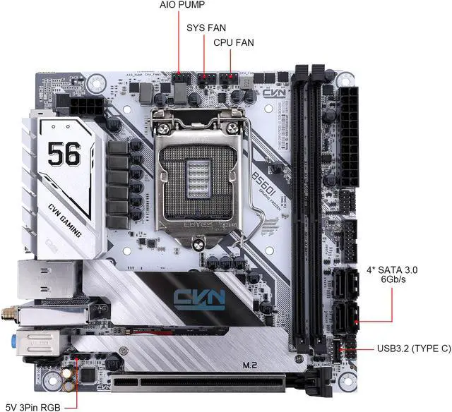 Alt view image 3 of 6 - Colorful CVN B560I Gaming Frozen V20 Motherboard (Mini-ITX, 11th/10th Gen Intel Core, WiFi 6, PCIe 4.0, LGA 1200, M.2 Slot, USB 3.2 Gen 2 Type-C, DDR4, DP/HDMI Port, White Gaming Motherboard)