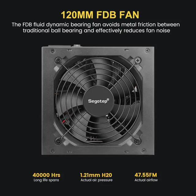 Alt view image 7 of 7 - Segotep 850W ATX 3.0 Power Supply, Full Modular 80 Plus Gold, PCIe 5.0 12+4PIN port and Dual 6+2Pin ports,  Suitable for ALL Graphics Cards, Native 600W 12VHPWR Cable, Silent Fan mode