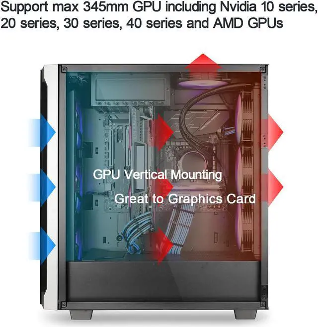 Alt view image 2 of 7 - Segotep Phoenix T1 E-ATX Full-Tower PC Gaming Case,  GPU Vertical Mounting, Support Dual 360mm Water Cooling Radiators, Supports up to 7 Fans, Tempered Glass Side Panel, Front I/O USB 3.0 Type-C Port