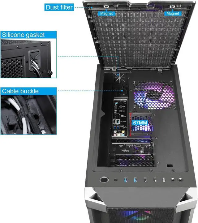 Alt view image 7 of 7 - Segotep Phoenix T1 E-ATX Full-Tower PC Gaming Case,  GPU Vertical Mounting, Support Dual 360mm Water Cooling Radiators, Supports up to 7 Fans, Tempered Glass Side Panel, Front I/O USB 3.0 Type-C Port