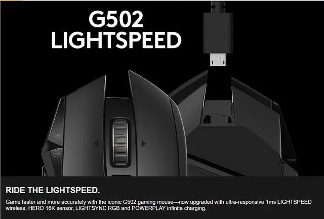 Alt view image 3 of 8 - Logitech G502 LIGHTSPEED Wireless Gaming Mouse with HERO Sensor and Tunable Weights